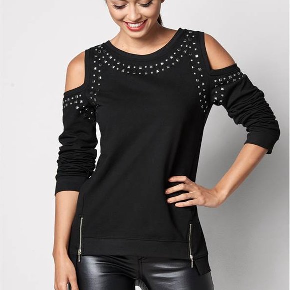 VENUS Cold Shoulder Studded Zipper Sweatshirt Size SMALL - Picture 7 of 9